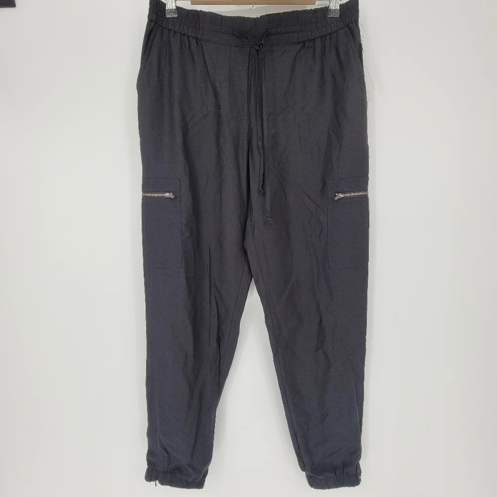 NEW Trouve black dressy joggers pants elastic waiat zip side pockets small